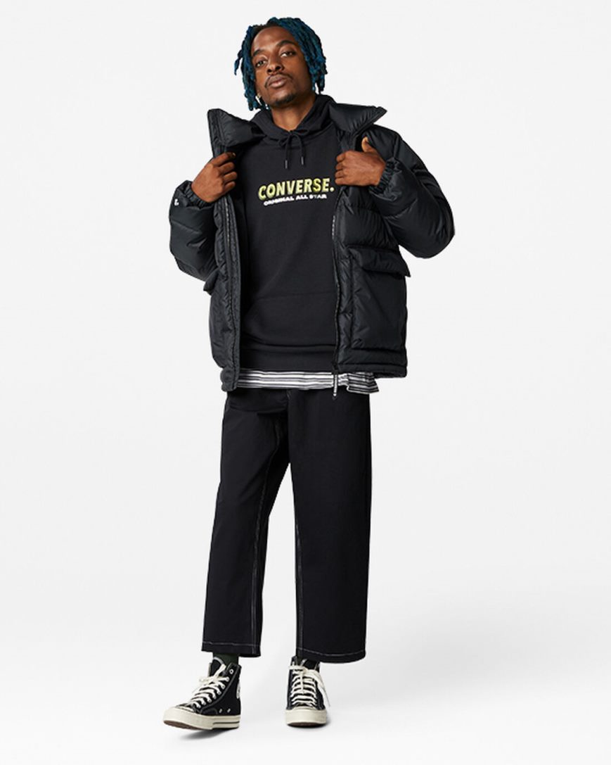 Men's Converse Bold Word Pullover Hoodie Black | AU 6380CJ